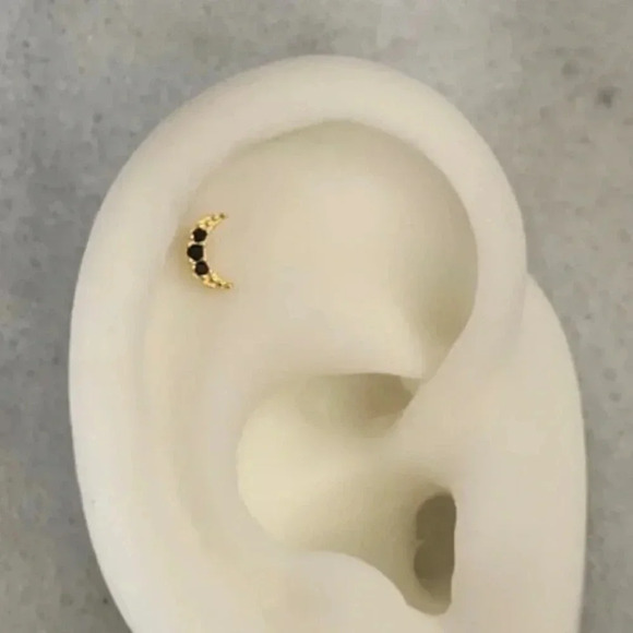 Modest Lu Jewelry - 18k Gold Black Crystal Micro Mini Cartilage Earring
